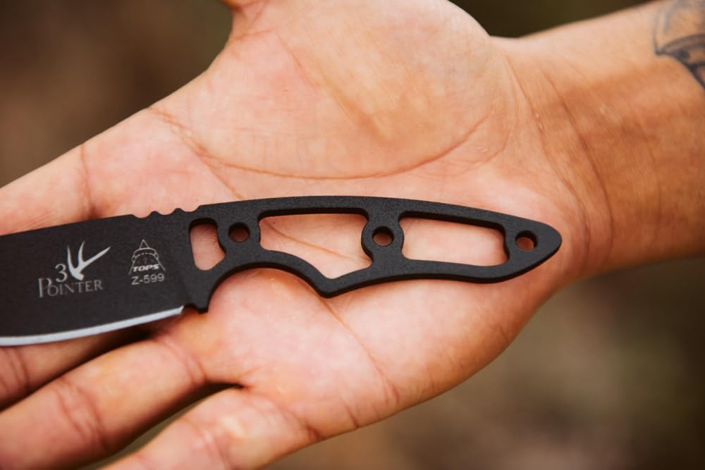 Tops Knives TP3PR03: 3 Pointer Skeletonized Fixed Blade - Black Kydex/Belt Loop Sheath