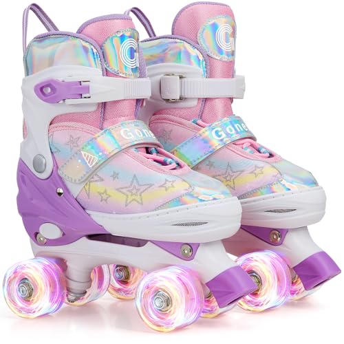 Gonex Patins à roulettes réglables, Roues Lumineuses pour Filles, garçons, Enfants, Adultes (M (35-38) EU, Arc-en-Ciel)
