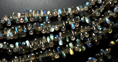 Labradorite facettée de qualité briolette éclat bleu-vert 7-8mm pour bijoux haut de gamme