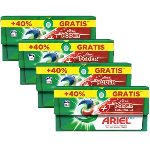 Ariel Pods+ Extra Poder Quitamanchas, Detergente en Cápsulas para Lavadora, Mega Pack 108 Lavados