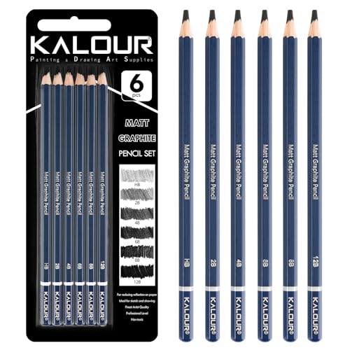KALOUR PDAS Lápices de dibujo profesionales para bocetos, juego de 6 lápices de grafito mate (HB a 12B) para sombreado, principiantes y artistas profesionales
