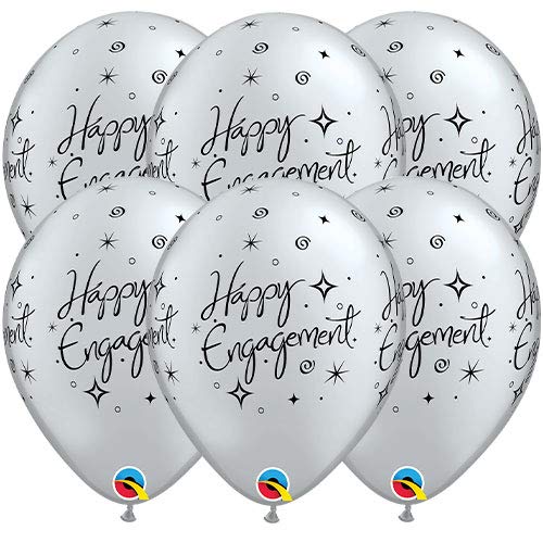 Happy Engagement Printed Latex Balloon 6-Pieces, 11-Inch Size, Silver