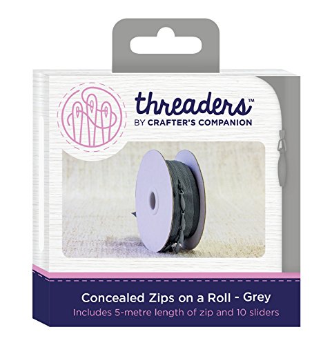 Threaders Zips On Rollo Oculta Cremalleras Continuas 5M Con 10 Deslizadores Para Proyectos de Costura Gris, talla única