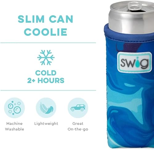 Miniatura 92 de Swig Life Skinny Can Coolie, soporte delgado de 12 onzas, enfriador de neopreno aislado con bolsillo, fundas para botellas de cerveza altas, All
