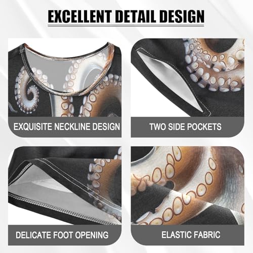 ALAZA Octopus Kraken Black Pajamas Set Short Sleeve Cotton Sleepwear Summer Pjs 2 Piece 5-14Y4