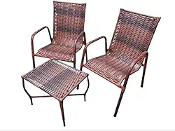 Conjunto 2 cadeiras com mesa de centro área externa, estrutura aço, fibra sintética