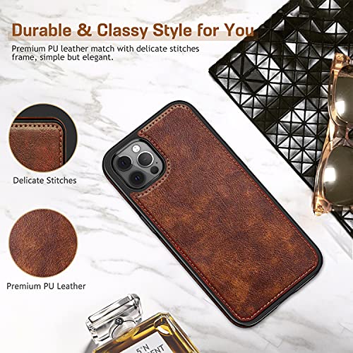 Coque iPhone 2021 6,1 pouces cuir antidérapante antichoc marron LOHASIC - 3