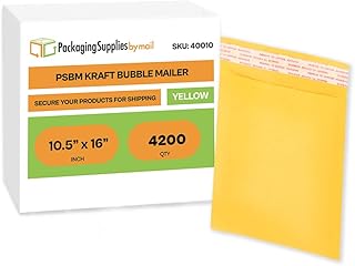 PSBM Kraft Bubble Mailer, 10.5x16 Inch, 4200 Pack, Padded Shipping Envelope Mailers, Gold Yellow, Self Seal and Peel Strip