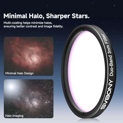 SVBONY SV220 Telescope Filter, H-Alpha & OIII, 3nm Dual-Band 2\" Nebula Filter, Cut-Off Depth OD5, Minimal Halo Design, Peak Transmittance 85%, Telescope Accessories for Full-Frame Astrophotography