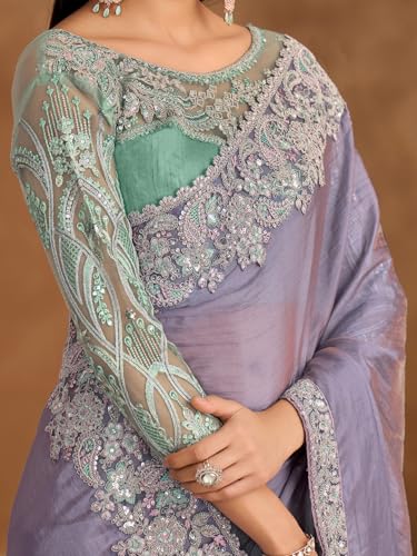 Image of AKHILAM Women's Satin Sequence Embroidery Saree With Unstitched Blouse Piece(SNDLWOD1601 TFH Parent)