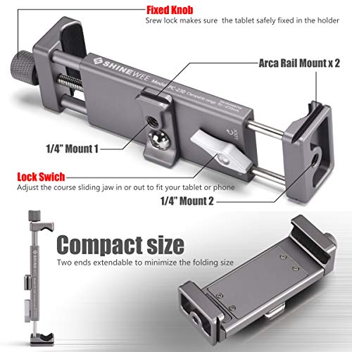 Shinewee Metal Ipad Holder For Tripod Mount, 1/4" Screw, Acra/Rrs Rail Plate Mounts, Fits Ipad 1 2 3 4 5 Mini Air Pro,Universal Tablet Ipad Clamp Holder Stablizer Adapter #TOP5