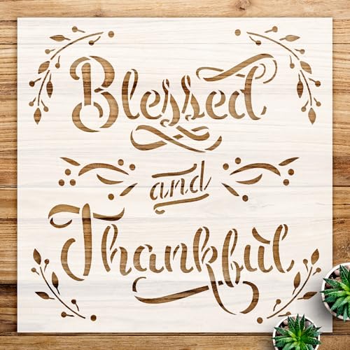 Blessed and Thankful Stencil Pattern for Wood and Wall Art, Reusable Mylar Template, Farmhouse Fall Script Design for Home Decor and Craft Projects - Size A4 (8.5
