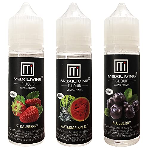 Maxiliving E liquid 50ml x 3er Vape Juice Vape Liquid ohne Nikotin (Erdbeere,Wassermelone,Heidelbeere) Cover