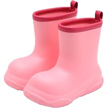 Toddler Rain Boots Kids Rubber Easy-on Non Slip Sole Outdoor Athletic Waterproof Rain Shoes with Protective Cuff