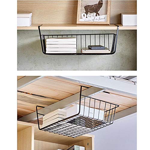 HUSHUI Onder plank opbergmand, onder kast opslag plank opknoping draad mand organizer onder bureau boekenplank houder standaard voor keuken kantoor kast