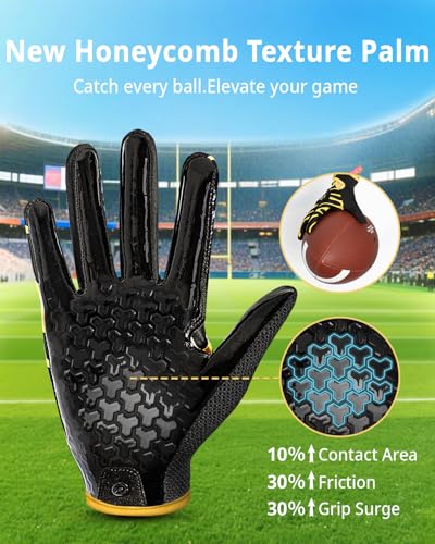 Pixel Panda Youth Football Gloves, Flag Football Gloves for Kids with Super Sticky Grip, Best Birthday Receiver Glove Gifts for Boys Girls