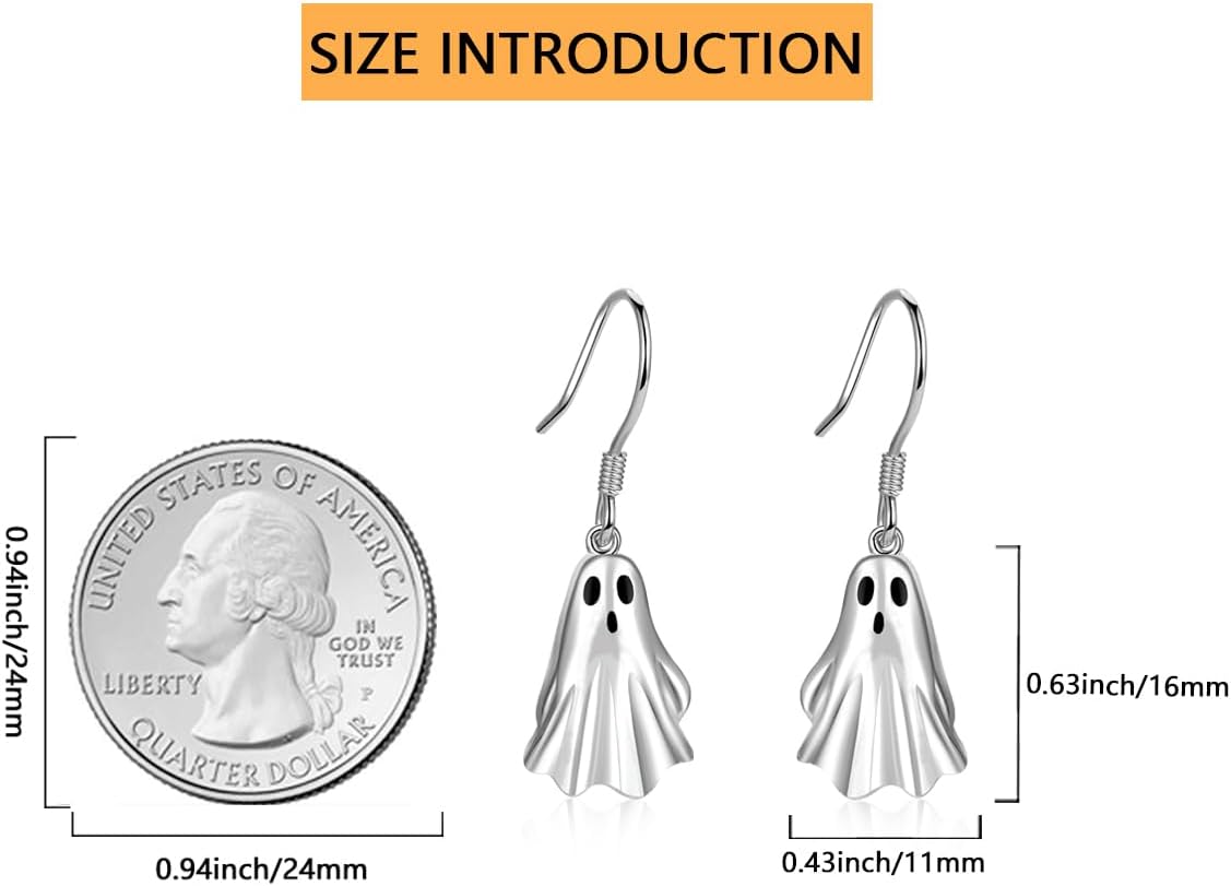 Pumpkin Ghost Earrings 925 Sterling Silver Halloween Party Magic Hat Pumpkin Dangle Earrings Ghost Horror Halloween Earrings Gift for Women - Image 3