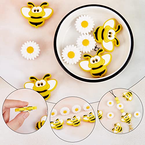 SUNNYCLUE 1 Box 10Pcs Silicone Beads Bees Sun Flower Loose Daisy Flowers Bead Bee Chunky Beads for Jewellery Making Center Drilled Spacer Bead Kaychain Lanyard Supplies Braided Bracelet Crafting - Image 4