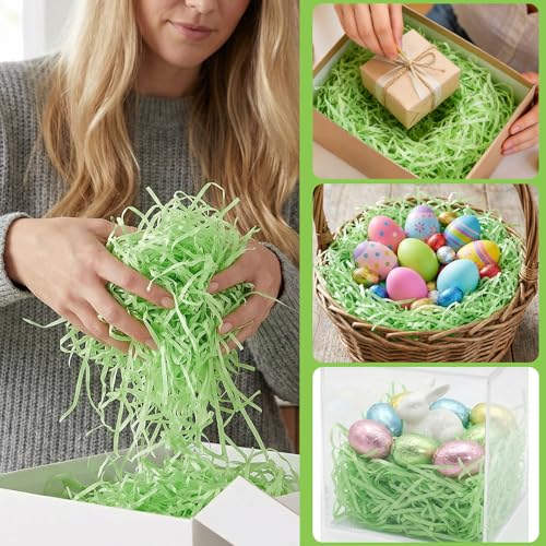 Ostergras Grün 200g aus Papier – Umweltfreundliches Füllmaterial Geschenk & Geschenkbox – Geschreddertes Papier für Ostern Grass Deko, Körbe, Nester & Verpackungen (Grasgrün)