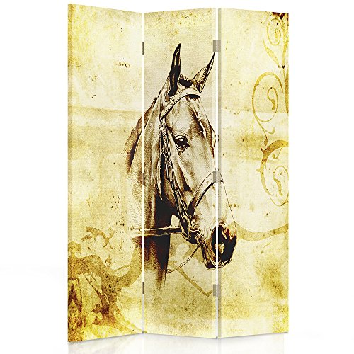 Feeby Frames Biombo Impreso Sobre Lona, tabique Decorativo para Habitaciones, a una Cara, de 3 Piezas (110x150 cm), Caballo, Antiguo, Cabeza, Carta Postal Vieja, Sepia