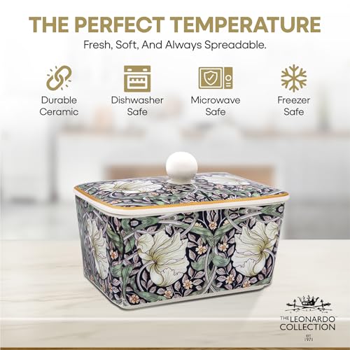 The Leonardo Collection William Morris Pimpernel, burriera per cucina e casa, lavabile in lavastoviglie, con coperchio per mantenere il burro fresco, resistente, senza BPA, per conservare il burro - immagine 3