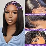 Bob Wig Human Hair 13X4 Lace Front Wigs Human Hair 150% Density Short Straight Frontal Bob Wig HD Transparent Lace Frontal wigs Pre Plucked for Women Glueless Wigs With Baby Hair Natural black 10 Inch - Image 3