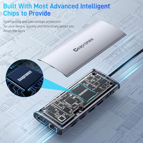 USB C Docking Station 14 in 1 with 2 HDMI 4K + DP 8K 3 Monitors Triple Display for Laptop,/MacBook Pro/Air/HP/DELL/Lenovo, USB C Hub Dongle Dock with USB 3.0, RJ45,100W PD, SD/TF, Audio/Mic by Ceapronex - Image 3