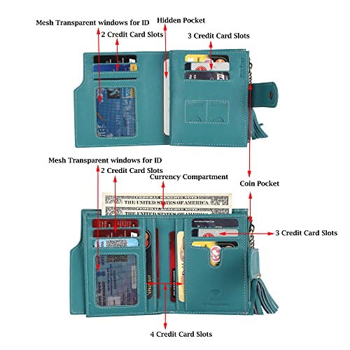 Image of Zeetap Wrist Wallet for Women, Genuine Leather Beautiful Ladies Purse - RFID Protected Tri-Fold Leather Wallet with 12 Card Slots, Note Compartments, SIM /SD Card Slots and Coin Pocket (Tempo Teal)