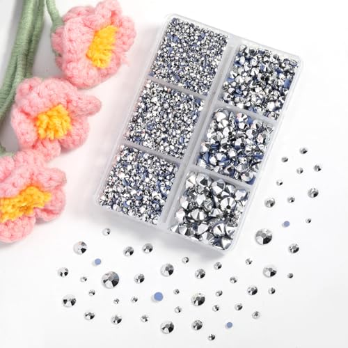 Image of BEADSLAND Hotfix Rhinestones, 4000 PCS Silver Rhinestones for Clothes Crafts Mixed 6 Sizes with Wax Pencil and Tweezers Kit, SS6-SS30, Silver Hematite