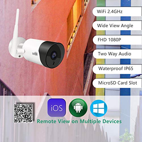 WiTi Outdoor Wireless WiFi Security Camera, with Wide View Angle 2.8mm Lens, 1080P FHD Surveillance Bullet IP Camera, Auto Night Vision and MicroSD Card Slot