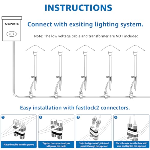 Image of SUNVIE RGBW Low Voltage Pathway Lights 3W Color Changing Landscape Lights 12-24V Multi-Color Path Lights Waterproof for Yard Garden Walkway Holiday Landscape Path Lighting ETL Listed Cord, 4 Pack