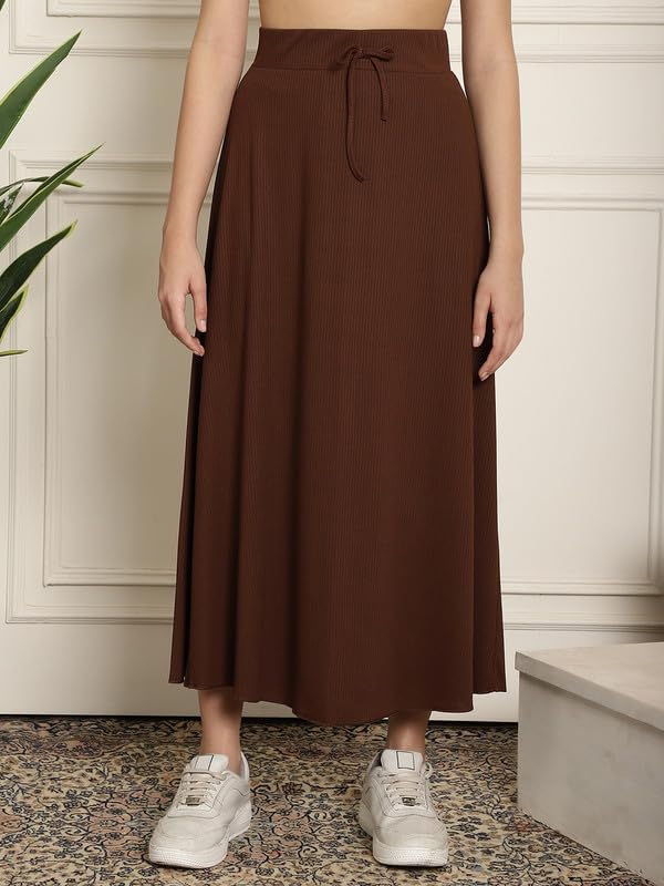 Image of NEUDIS Women Black Ribbed Flared Maxi Skirt