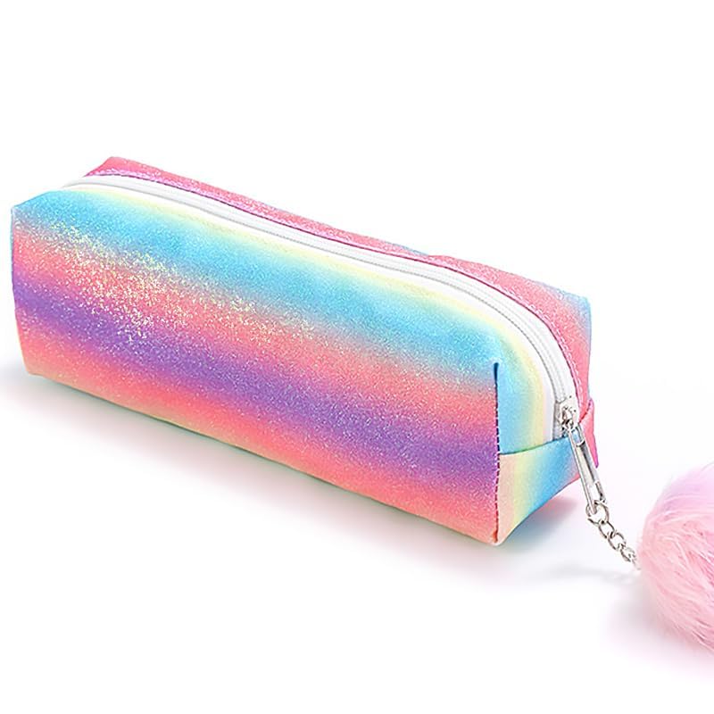 PHOGARY - Estuche escolar de gran capacidad, estuche de lápiz de color, estuches escolares de fieltro con lentejuelas para estudiantes y niñas (arco iris A)