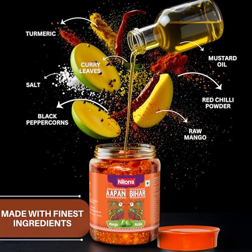 Image of Nilon's Aapan Bihar Mango Pickle (475g) Homemade Aam Ka Aachar | Spicy & Tangy Pickle in Authentic Bihari Style with Raw Mango, Mustard Oil & Spices Mixed with No Added Artificial Colour