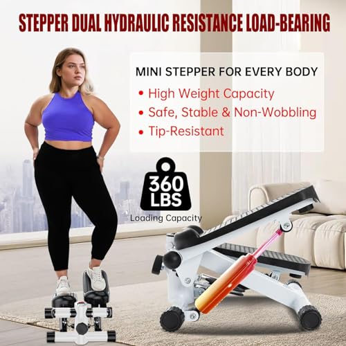 Image of Steppers for Exercise at Home, Mini Stepper with Resistance Bands, Hydraulic Fitness Stepper with LCD Monitor, 360LBS Weight Capacity Portable Stair Stepper for Small Spaces