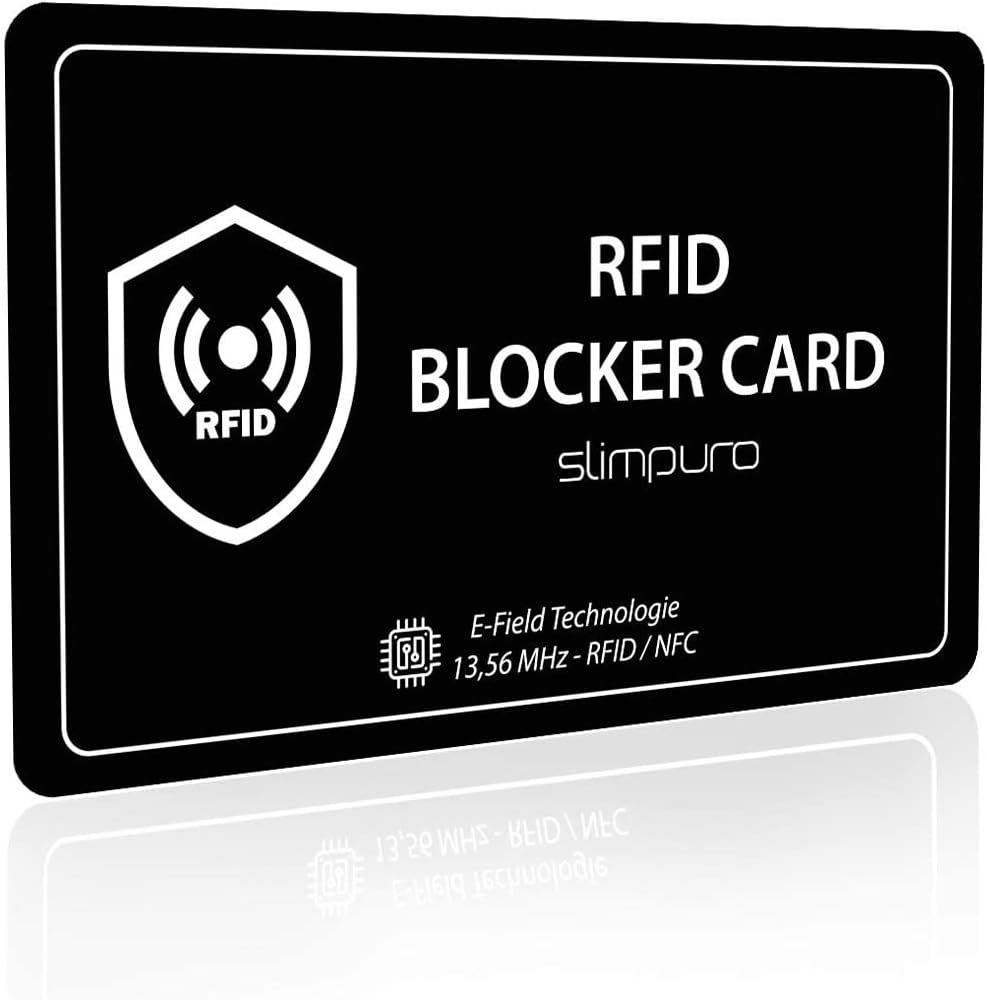 RFID Blocking Card DEKRA Tested - Jammer Technology - NFC Credit Card Protector - Data Theft Protection - Extra Thin Card Defender Signal Blocker with 0.8 mm Suitable for Every Wallet (Black)