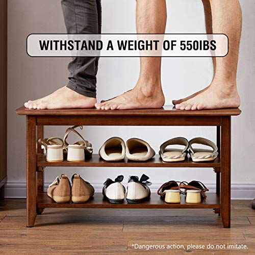 Ogcau Shoe Rack Bench,3 Tier Wooden Storage Bench, Shoe Organizer Or Entryway Bench, Good Load Bearing, Ideal For Entryway Hallway Living Room And Corridor Dark Brown 31.5" #TOP4