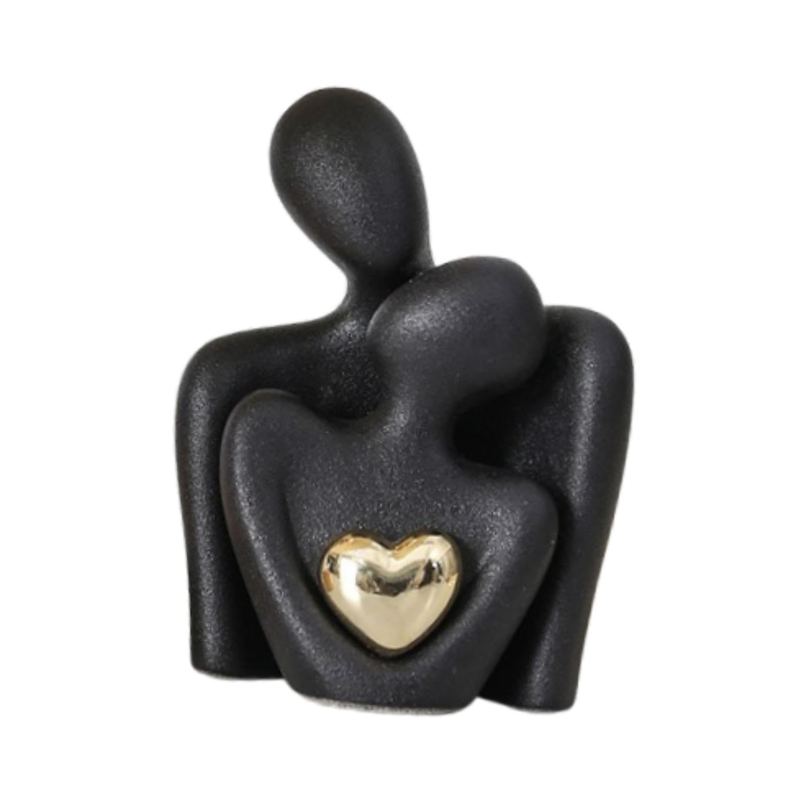 PIXZCSA Romantic Hug Figurine Ceramic Couple Sculpture Valentines Day Gifts For Bedroom Decor Couple Statue Living Room Study, Black, M
