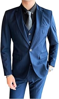 Men's Slim Fit 3-Piece Suit Business Formal Wedding Tuxedo Blazer Vest Pants Set Multi-Color Options