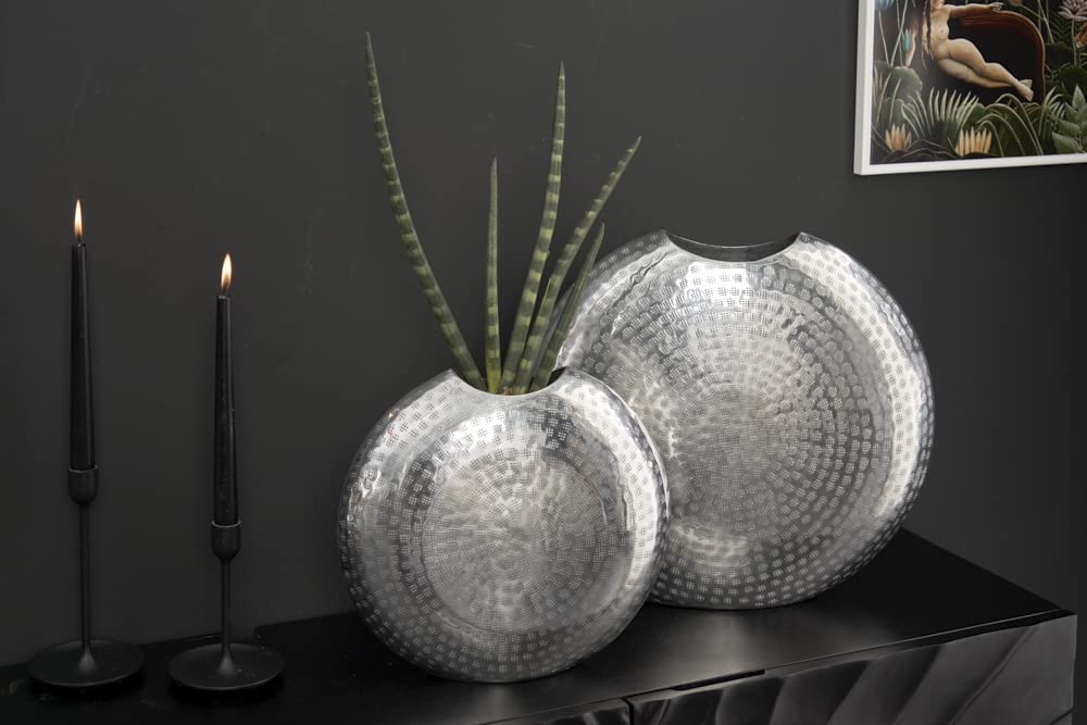 Elegantes Vasen 2er Set Oriental 44cm Silber Hammerschlag Design Vase Dekovasen Wohnaccessoire Dekoration