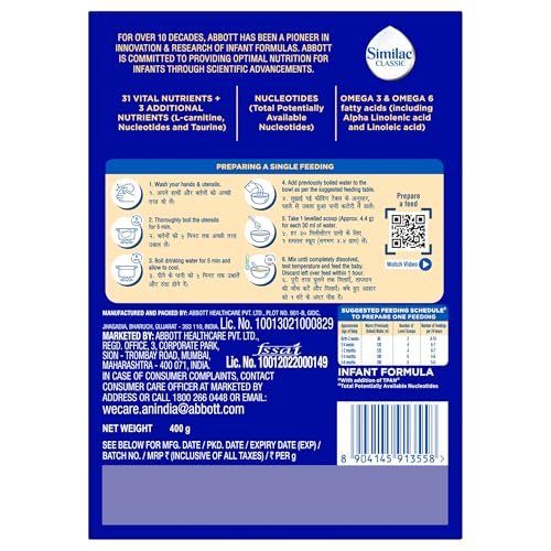 Image of Similac Classic Stage 1 (Up to 6 months) Infant Formula -400 Gms Powder