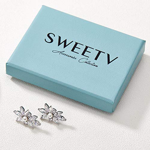 Sweetv Marquise Cubic Zirconia Wedding Bridal Stud Earrings For Brides Bridesmaids, Crystal Pearl Rhinestone Stud Earrings For Women Prom Party Jewelry Gifts, Silver #TOP6
