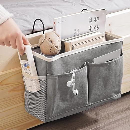 ARKETICK Bedside Caddy Hanging Storage Basket Multi-Function Organizer For Bunk And Hospital Beds Dorm Rooms Bed Rails, Can Be Placed Glasses, Books, Mobile Phones, Keys., Stationary, Grey-image-49