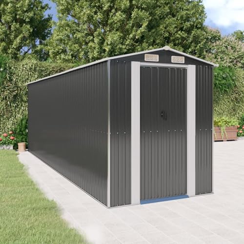 Gecheer Cobertizo de jardín Caseta de Jardín Metal | Cobertizo Jardin Exterior | Cobertizos de Almacenamiento | Cobertizos para Herramientas Exterior Acero galvanizado Antracita 192x606x223 cm