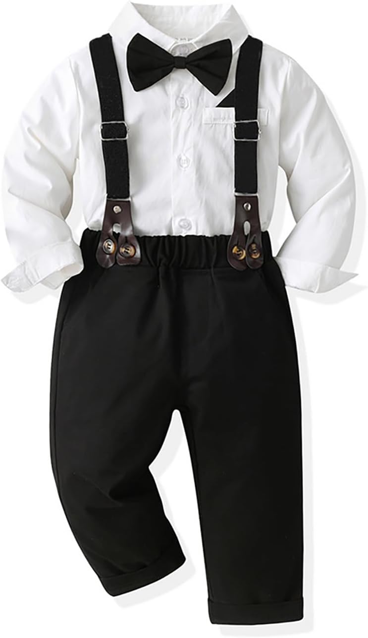 CORATED Toddler Dress Suits Baby Boys Clothes Sets Bowtie Shirts Suspenders Pants 4pcs Gentleman Outfits Suit 6 Month 6 Years