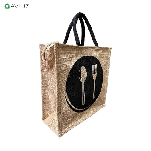 AVLUZ Natural Printed Jute Lunch Bags With Zipper Closure - 12 * 12 * 5 Inch 2 51ynpSpIEdL. SL500