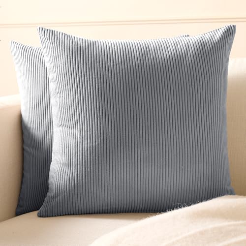 Image of Encasa XO Corduroy Cushion Covers, No Inserts, Set of 2, Blue Grey