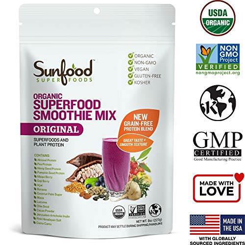 Sunfood Organic Superfood Smoothie Mix- Original Flavor | New Plant-Based Protein Blend (Pea, Hemp, Almond, Pumpkin) High Quality All-Natural Ingredients | Non-GMO, Vegan, Gluten Free- 8 oz Bag - Thumbnail 2