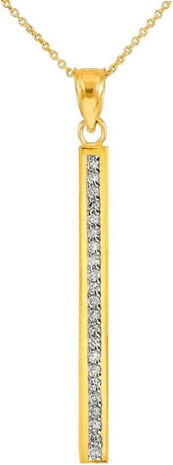Women's 14k Yellow Gold Dainty High Polish Diamond Vertical Bar Necklace