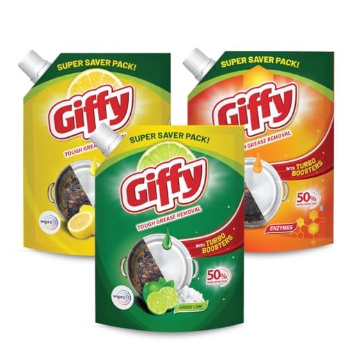Image of Giffy Concentrated Liquid Dishwash with Green Lime & Active Salt 2L | 50% More Effective|Power of Turbo Boosters (Pack of 2)